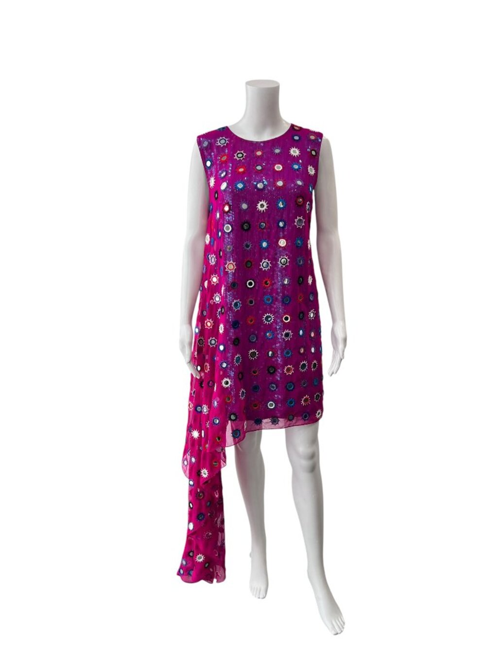$2180 Ashish SS 2020 Draped Embellished Sequined Georgette Mini Dress sz Medium